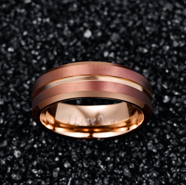 Men's 8mm Rose Gold and Rose Gold Inner Groove Tungsten Carbide Ring