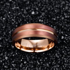 Men's 8mm Rose Gold and Rose Gold Inner Groove Tungsten Carbide Ring
