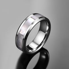 Men's 8mm Pearl Shell Inlay Tungsten Carbide Ring