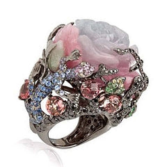 Women's 'Mother Earth' Peony Rose Flower Tree Vine Lizard Tungsten Carbide Ring