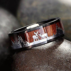 Men's 8mm Hunting Wood Inlay Tungsten Carbide Ring