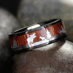 Men's 8mm Hunting Wood Inlay Tungsten Carbide Ring