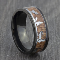 Men's 8mm Hunting Wood Inlay Tungsten Carbide Ring