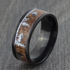 Men's 8mm Hunting Wood Inlay Tungsten Carbide Ring