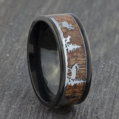 Men's 8mm Hunting Wood Inlay Tungsten Carbide Ring