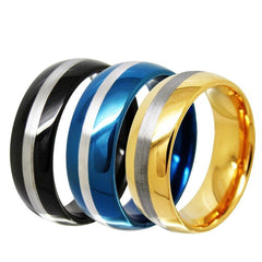 Men's 8mm Matte Black/Blue/Gold Domed Classic Tungsten Carbide Ring