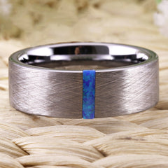 Women's 8mm Opal and Brushed Silver Tungsten Carbide Ring