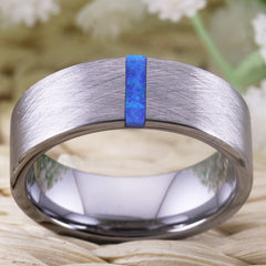 Women's 8mm Opal and Brushed Silver Tungsten Carbide Ring