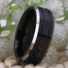 Men's 8mm Double Groove Black Tungsten Carbide Ring