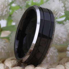 Men's 8mm Double Groove Black Tungsten Carbide Ring