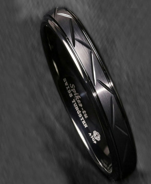 Men's 6mm Black Warrior Brushed Center Tungsten Carbide Ring