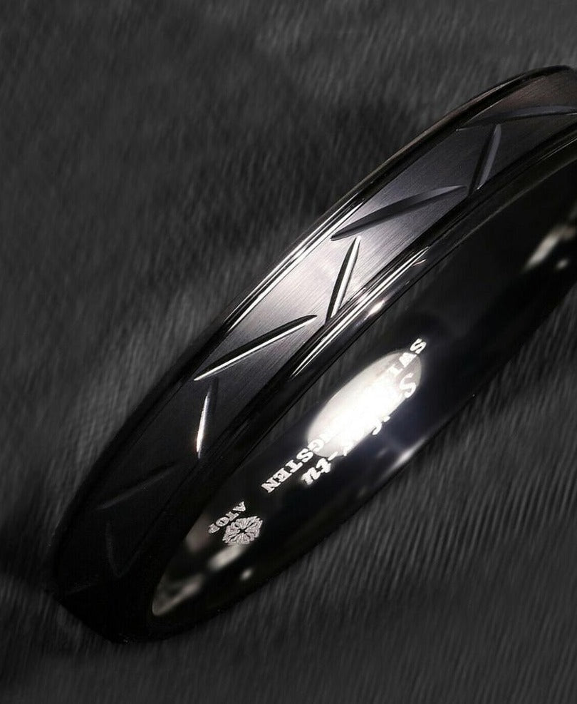 Men's 6mm Black Warrior Brushed Center Tungsten Carbide Ring