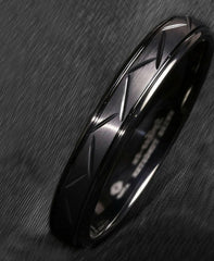 Men's 6mm Black Warrior Brushed Center Tungsten Carbide Ring