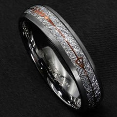 Men's 6mm Rock Gray Inlay Rose Gold Arrow Tungsten Carbide Ring