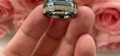Men's 8mm Blue Stone and Meteorite Inlay Polished Silver Dome Tungsten Carbide Ring