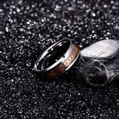 Men's 8mm Infinity Inlay Ripple Pattern Silver Tungsten Carbide Ring