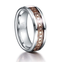 Men's 8mm Infinity Inlay Ripple Pattern Silver Tungsten Carbide Ring
