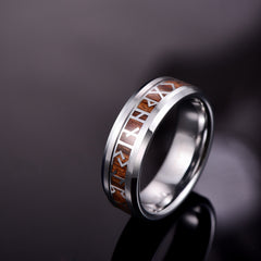Men's 8mm Phoenician Pattern Wood Inlay Silver Tungsten Carbide Ring