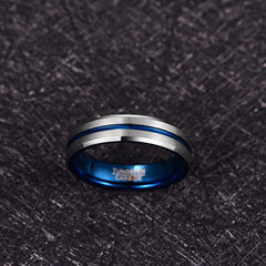 Women's 6mm Matte Silver Blue Inner Tungsten Carbide Ring