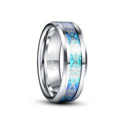 Men's 8mm Silver Knot and Blue Opal Inlay Silver Tungsten Carbide Ring