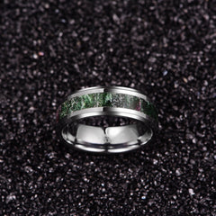 Men's 8mm Green Stone Inlay Silver Tungsten Carbide Ring