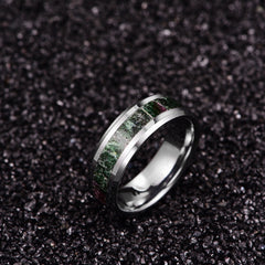 Men's 8mm Green Stone Inlay Silver Tungsten Carbide Ring