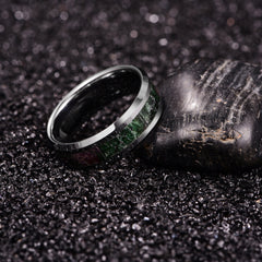 Men's 8mm Green Stone Inlay Silver Tungsten Carbide Ring