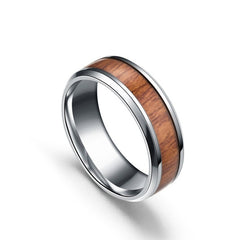 Men's 8mm Vintage Wood Grain Polished Tungsten Carbide Ring