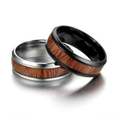 Men's 8mm Vintage Wood Grain Polished Tungsten Carbide Ring