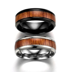 Men's 8mm Vintage Wood Grain Polished Tungsten Carbide Ring