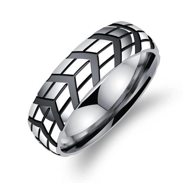 Men's 6mm Tire Print Silver Tungsten Carbide Ring