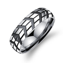 Men's 6mm Tire Print Silver Tungsten Carbide Ring