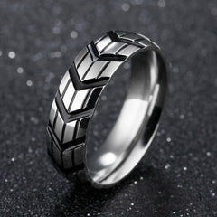 Men's 6mm Tire Print Silver Tungsten Carbide Ring