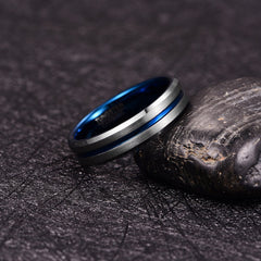 Women's 6mm Matte Silver Blue Inner Tungsten Carbide Ring