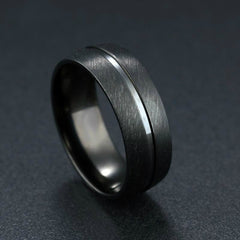 Men's 9mm Polished Inner Groove Matte Black Tungsten Carbide Ring