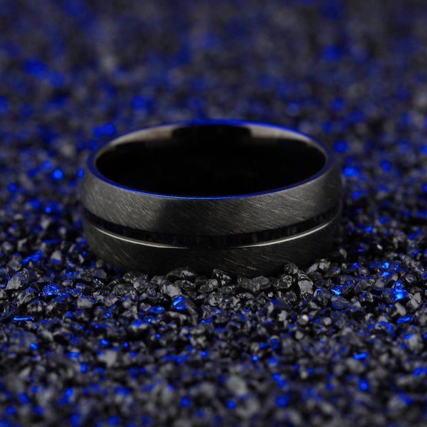 Men's 9mm Polished Inner Groove Matte Black Tungsten Carbide Ring