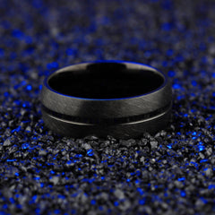 Men's 9mm Polished Inner Groove Matte Black Tungsten Carbide Ring