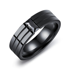 Men's 8mm Black CZ Parallel Groove Black Tungsten Carbide Ring