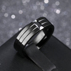 Men's 8mm Black CZ Parallel Groove Black Tungsten Carbide Ring