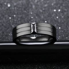 Men's 8mm Black CZ Parallel Groove Black Tungsten Carbide Ring