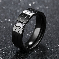 Men's 8mm Black CZ Parallel Groove Black Tungsten Carbide Ring