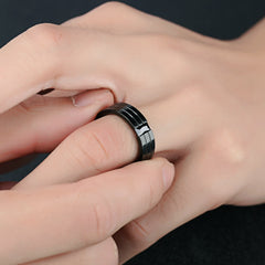 Men's 8mm Black CZ Parallel Groove Black Tungsten Carbide Ring