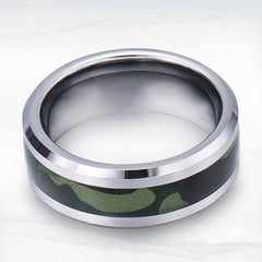 Men's 8mm Camouflage Inlay Silver Tungsten Carbide Ring