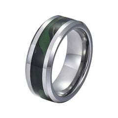 Men's 8mm Camouflage Inlay Silver Tungsten Carbide Ring