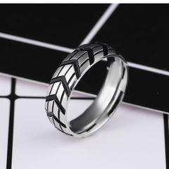 Men's 6mm Tire Print Silver Tungsten Carbide Ring