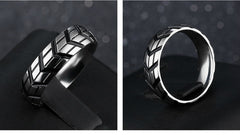 Men's 6mm Tire Print Silver Tungsten Carbide Ring