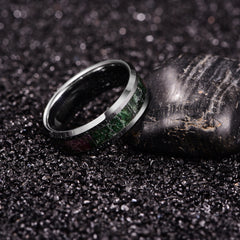 Men's 8mm Green Stone Inlay Silver Tungsten Carbide Ring