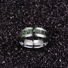 Men's 8mm Green Stone Inlay Silver Tungsten Carbide Ring