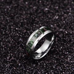 Men's 8mm Green Stone Inlay Silver Tungsten Carbide Ring