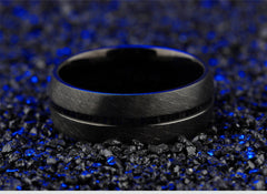 Men's 9mm Polished Inner Groove Matte Black Tungsten Carbide Ring